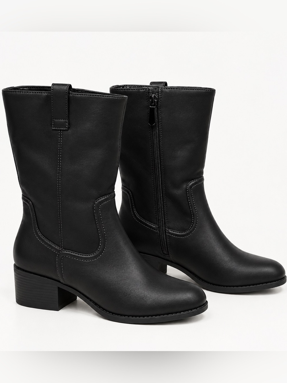 🖤🖤 Style & Co. Women's Inezz Mid Shaft Black Faux-Leather Boots